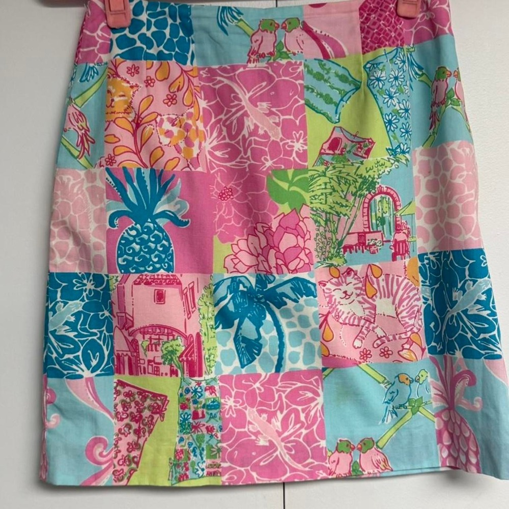 Lilly Pulitzer Patchwork Print Mini Skirt Cotton Lined Y2K Size 2